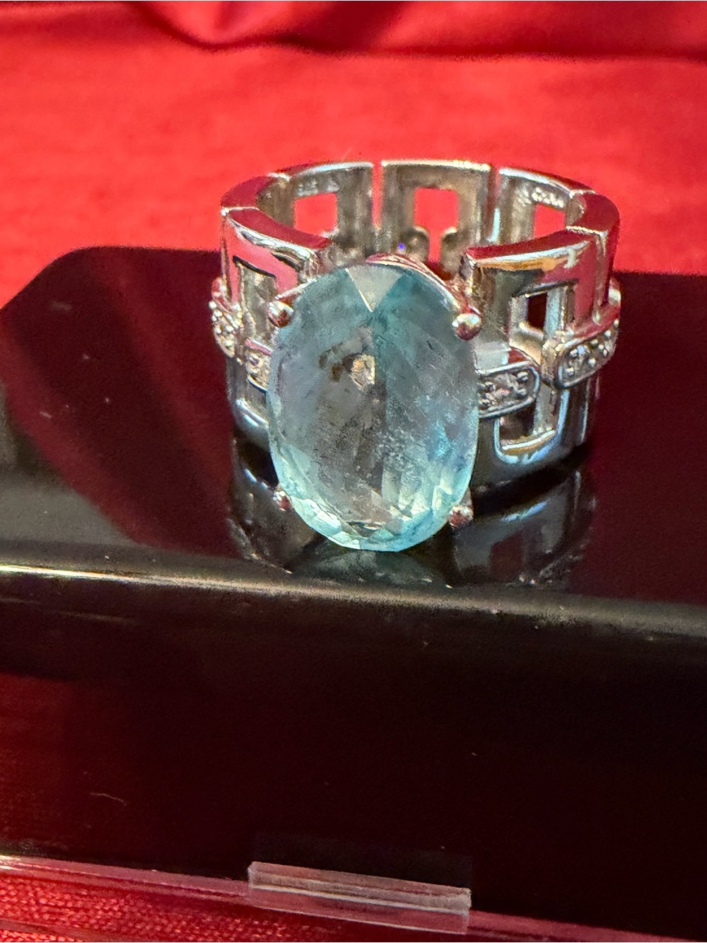 Sterling Silver Ring with Light Blue Oval Gemstone - Women Jewelry Size 7